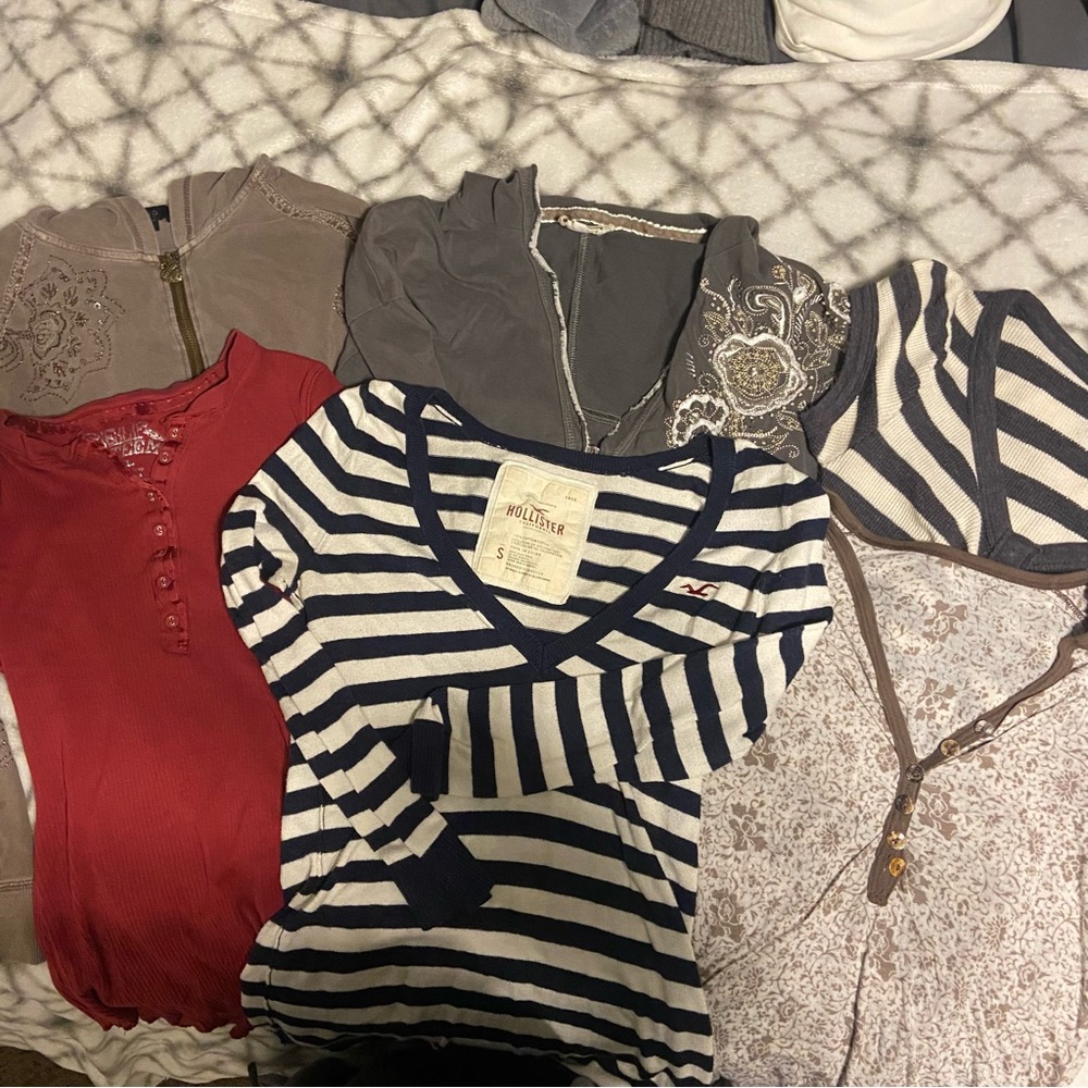 Bundle of 6 tops and Zip Ups, includes Hollister and miss me, fairy core y2k
